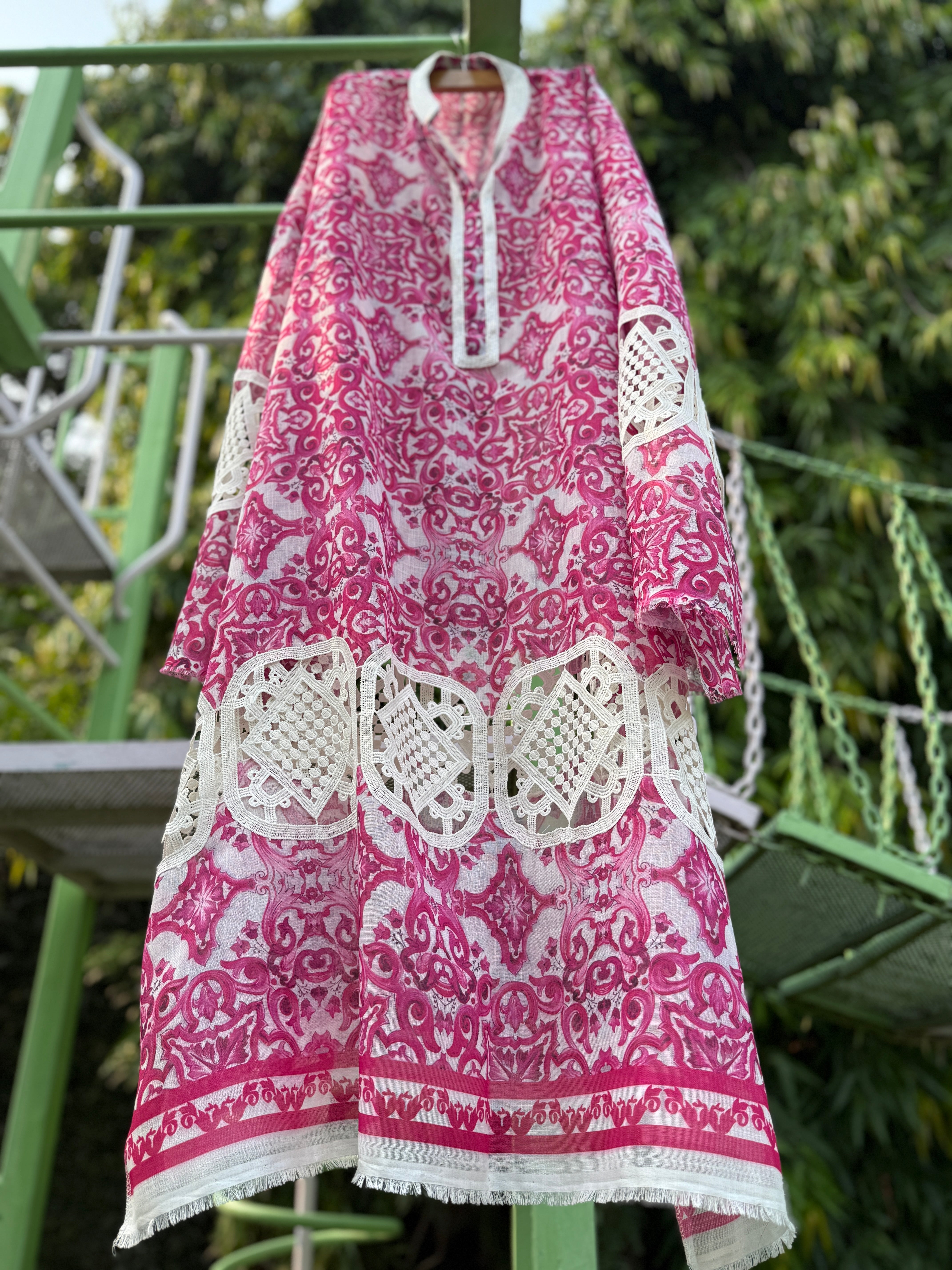 Pink Cotton Printed Kurta