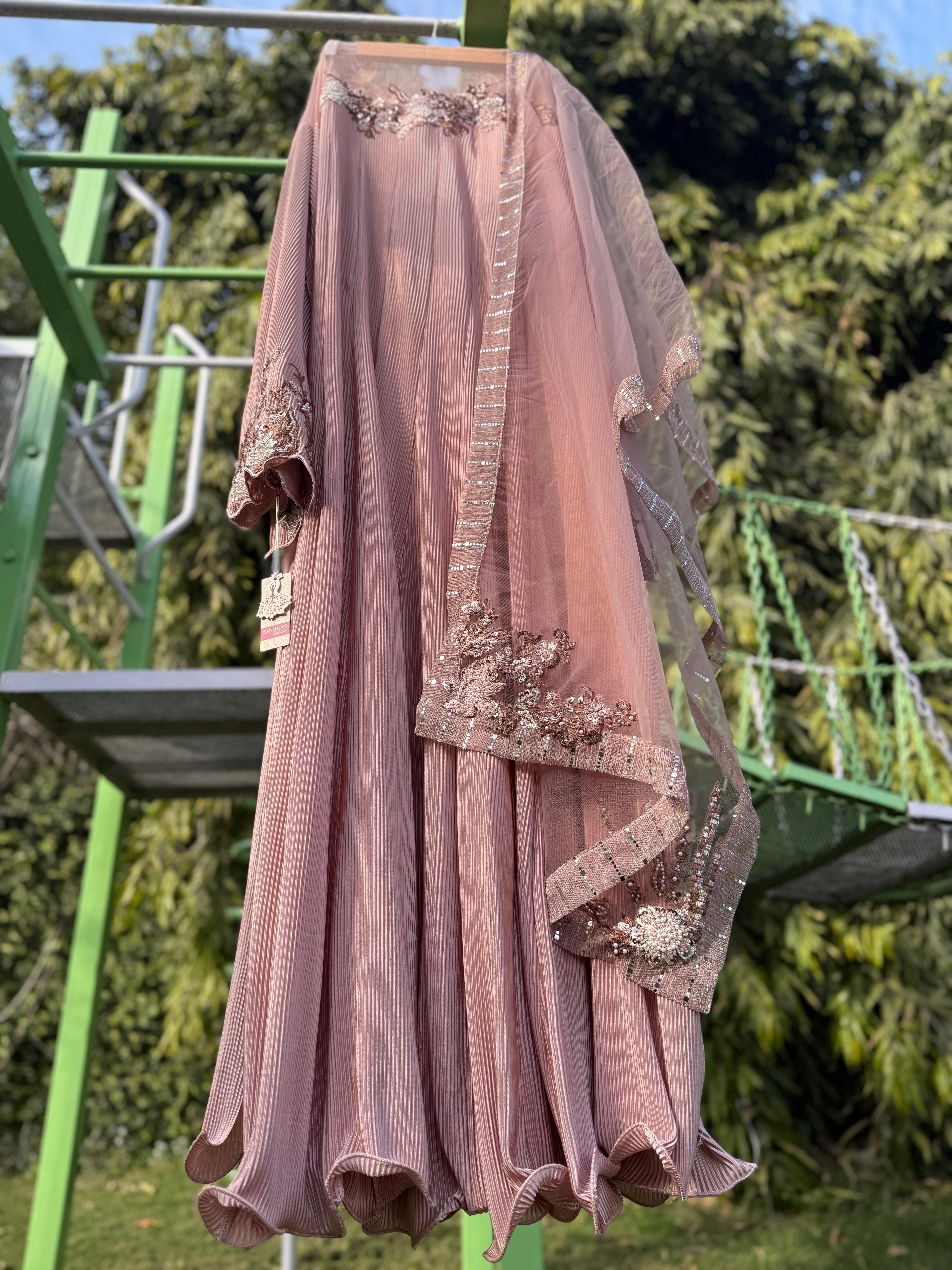 Peach Pink Pleated Wired Anarkali