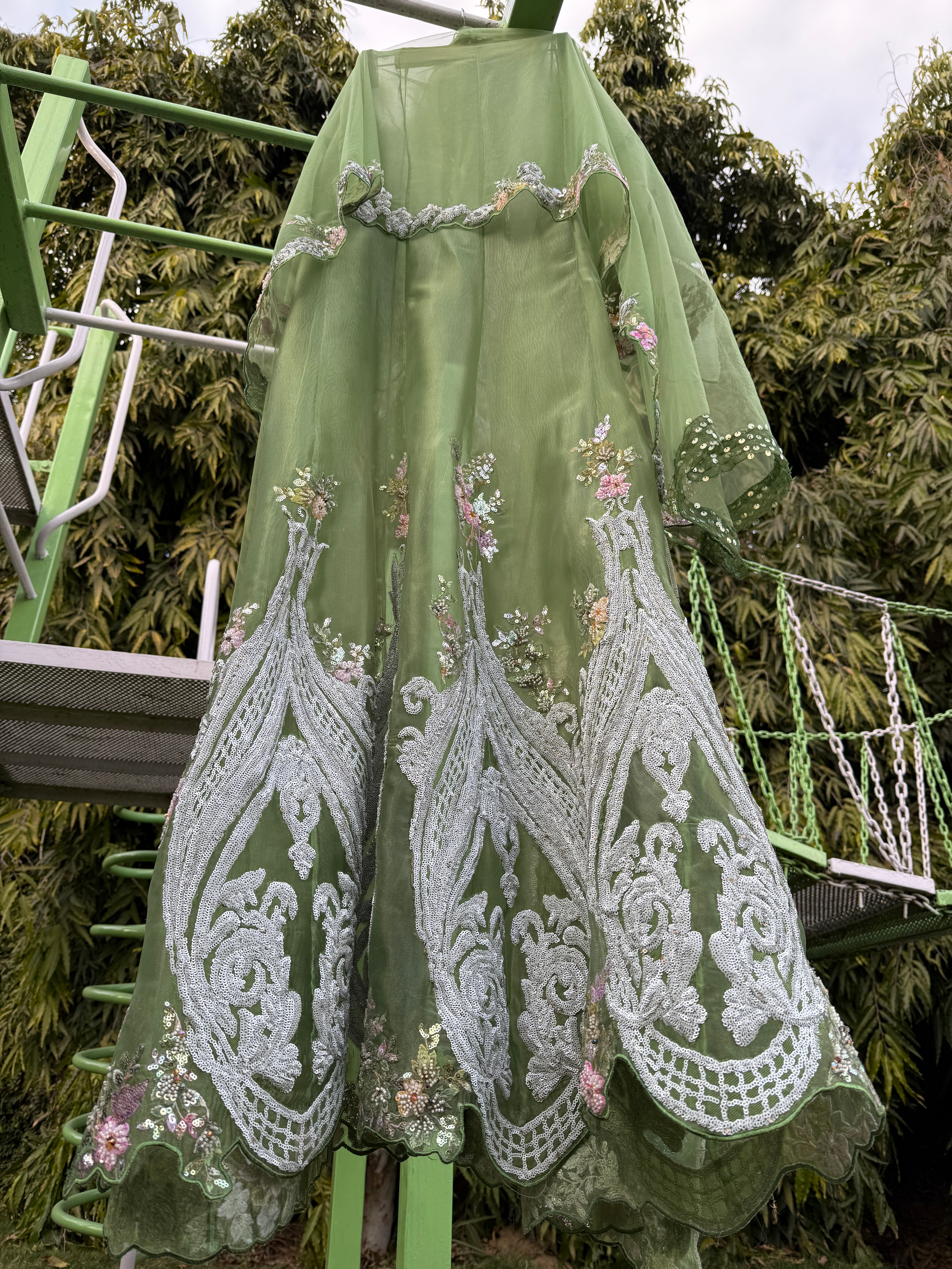 Green Dream Veil Anarkali