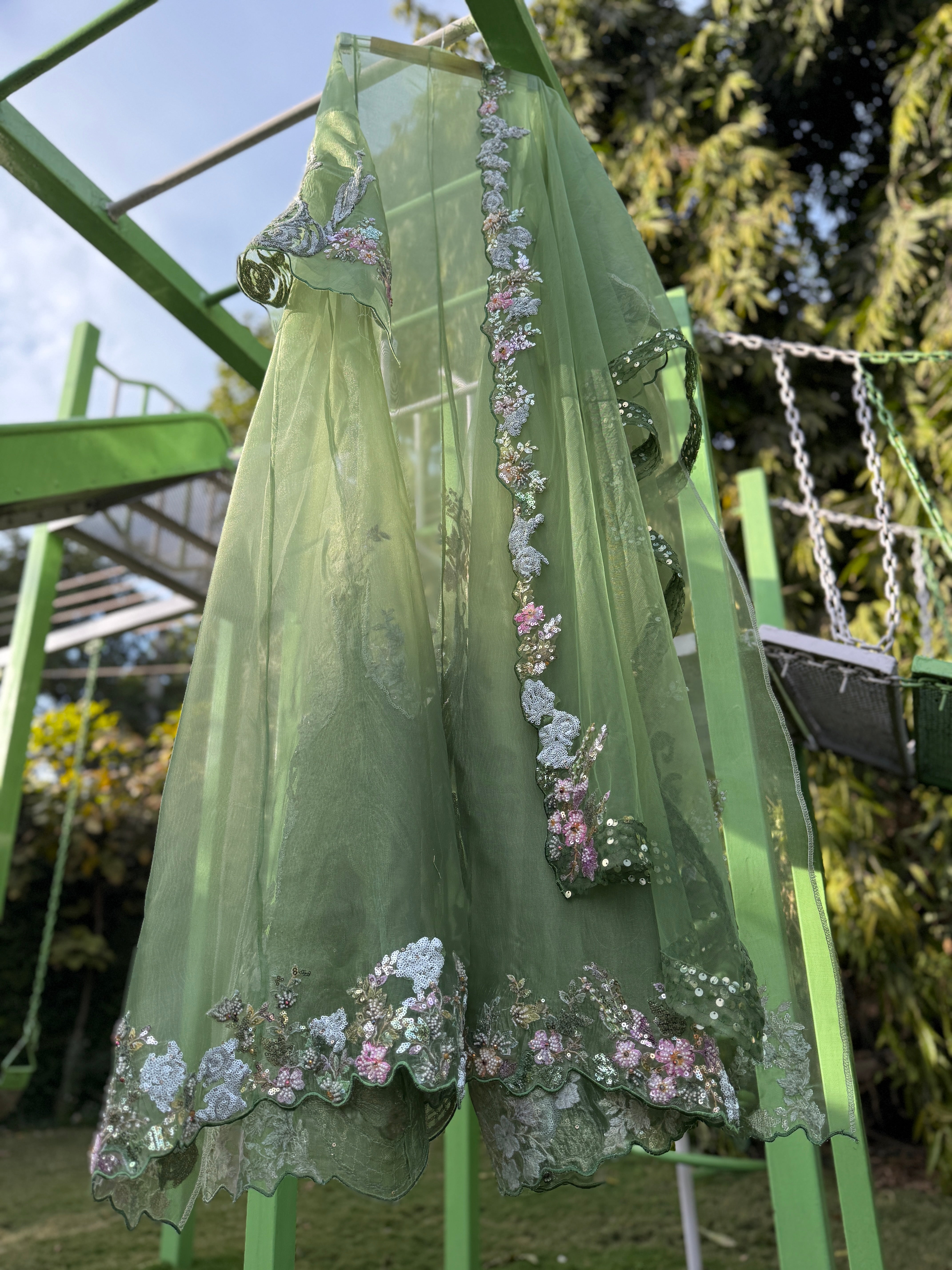 Green Dream Veil Anarkali