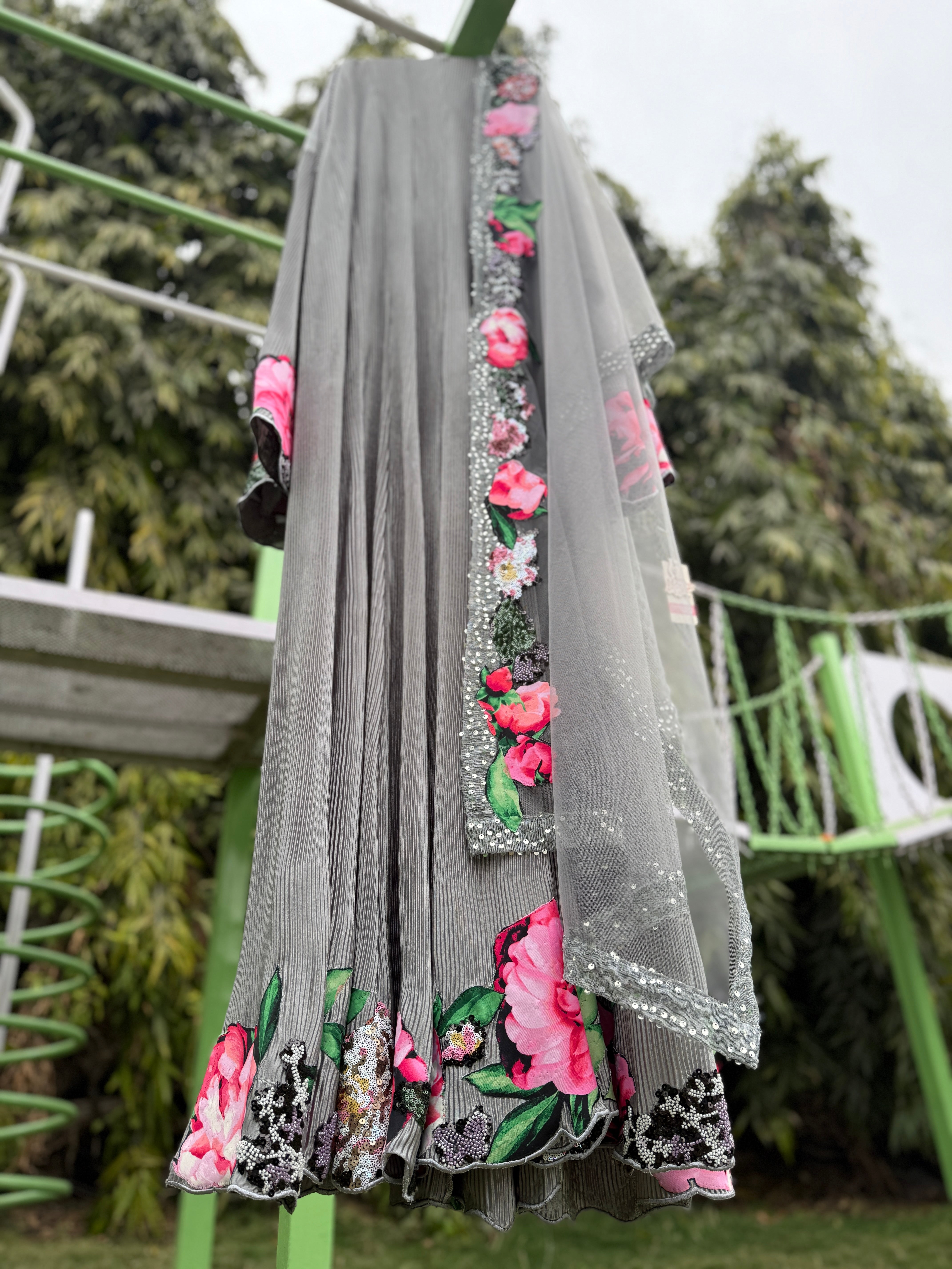 Grey Pleated Midnight Rani Anarkali