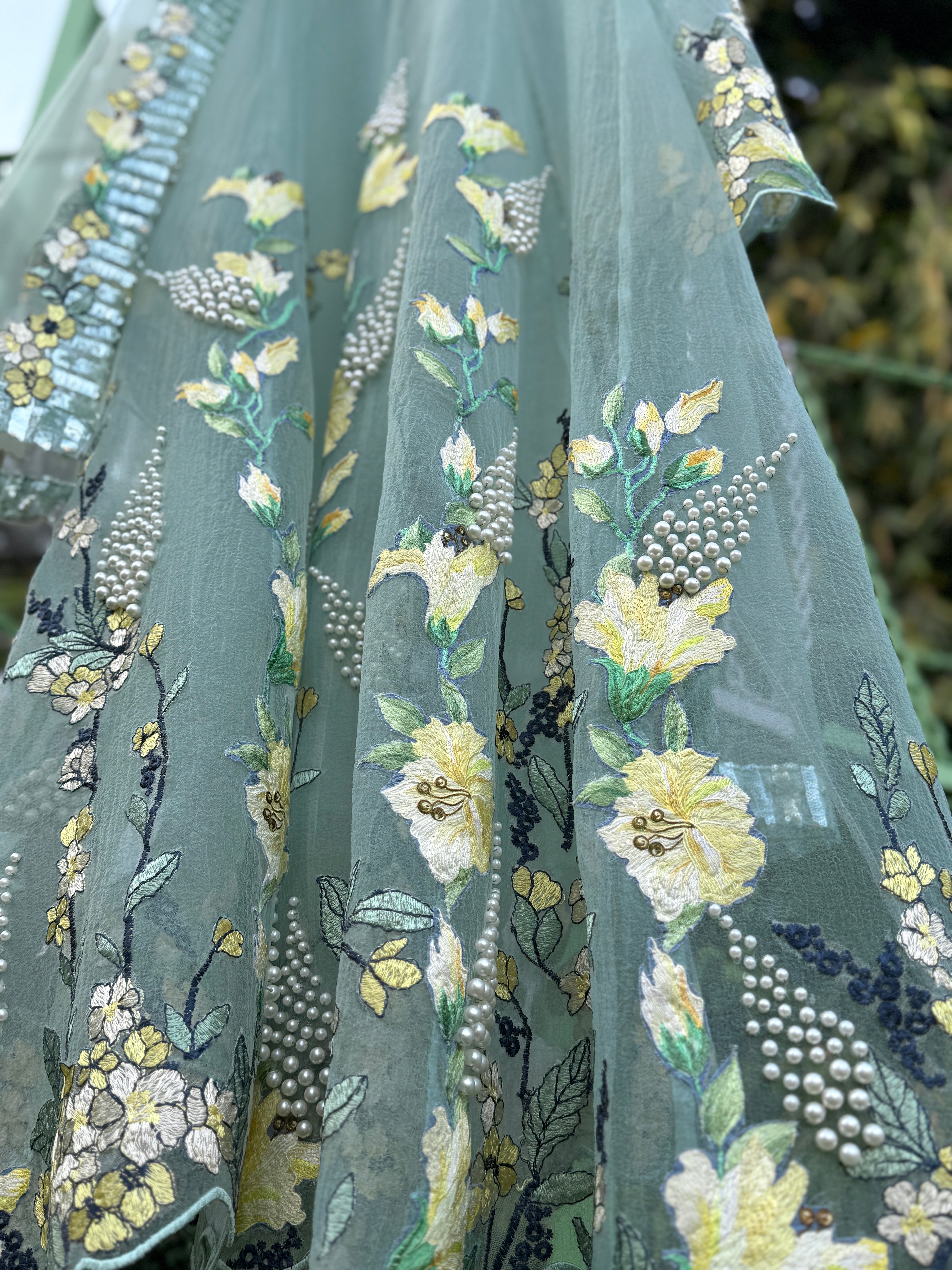 Green Sunshine Beads Anarkali