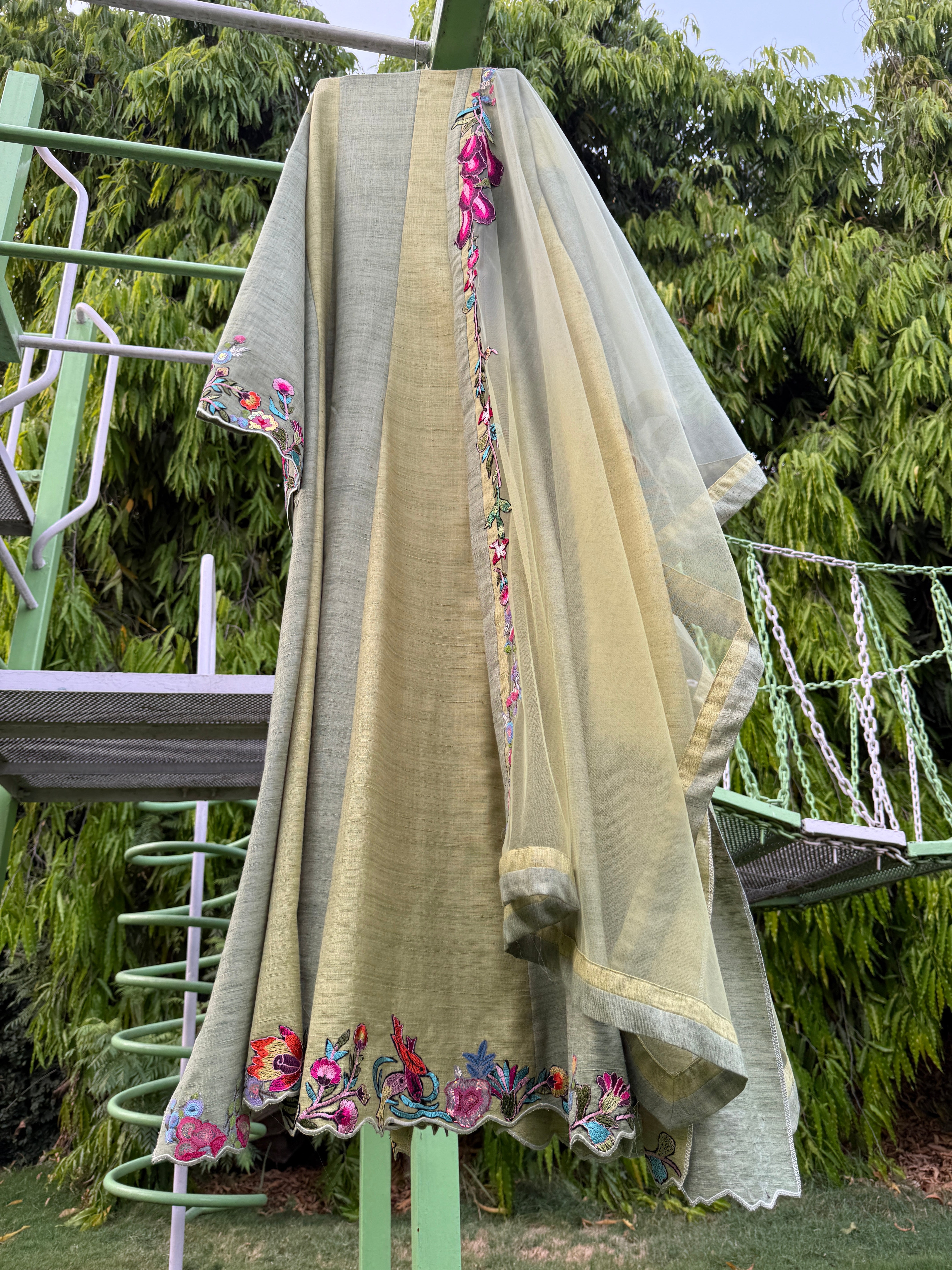 Green Lotus Khadi Anarkali